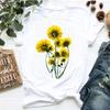 Women's dandelion floral print letter t-shirt - Trendy women's T-shirt with short sleeves Summer polyester fabric