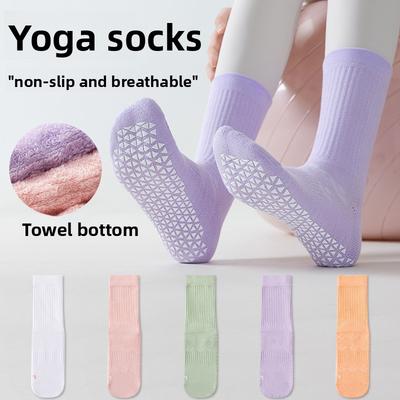 Damen Herbst Yoga Handtuch Unterteil Stoßdämpfend Sport Silikon Schweißabsorption Rutschfest im Schlauch Baumwollsocken