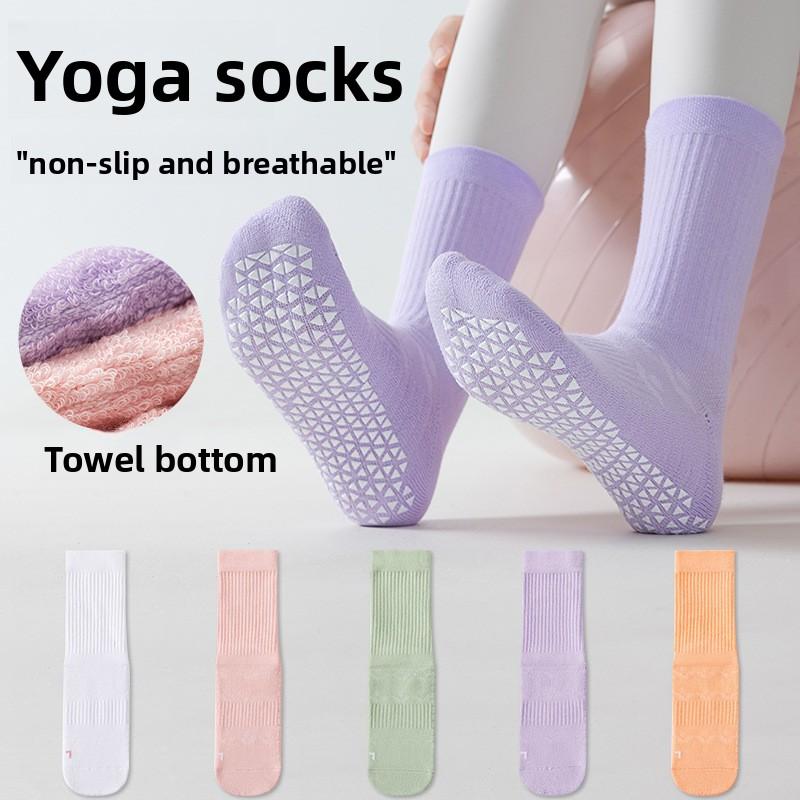 Female Autumn Yoga Towel Bottom Shock Sports Silicone Sweat Absorption Non Slip In The Tube Cotton Socks