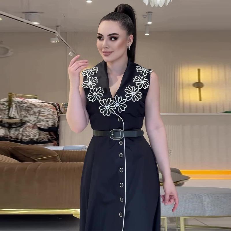 2024 French Retro Print Sleeveless Casual Dress for Women