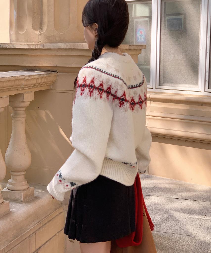 Deuloupisumeon [Drawfit Women X Aloha] Fence Nordic Pullover Knit [L.Grey]