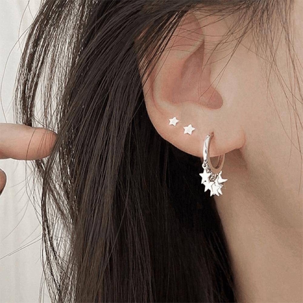 Temperament Pentagram Tassel Earrings Light Luxury Star Earrings Simple Small Ear Stud  Wedding