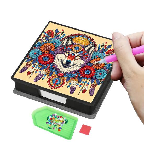 DIY Note Box Diamond Art Kit Sticky Note Holder Craft Set Diamond Art Project Memo Pad Holder DIY Kit for Gift And Home Office Desk Decor