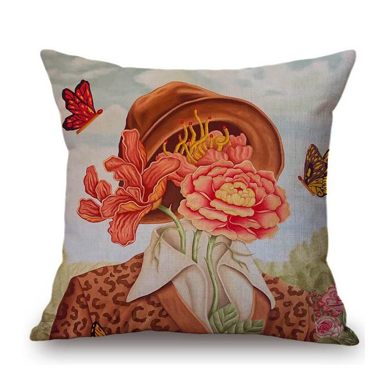 Rafael Silveira Surrealism Oil Painting Pretty Faceless Girl Flower Growth Cotton Linen Sofa Throw Pillow Case Cushion Cover