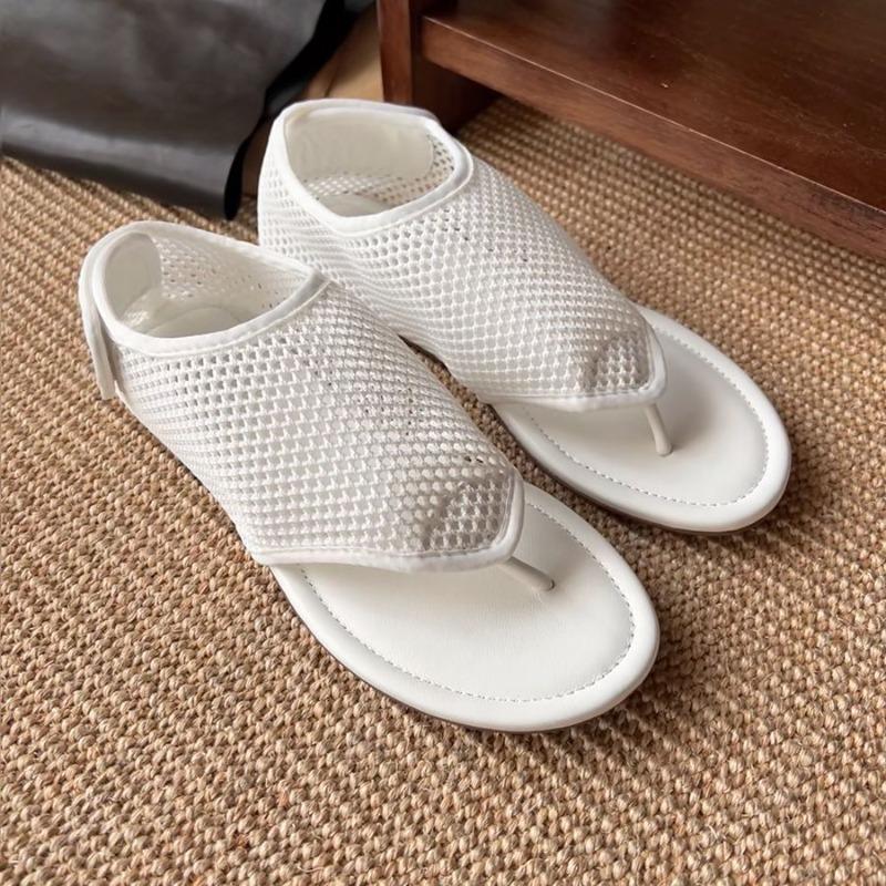 Sheepskin version! Summer new mesh hollow flat-bottomed toe sandals women s fashion versatile white slippers women s sandals 35 белый
