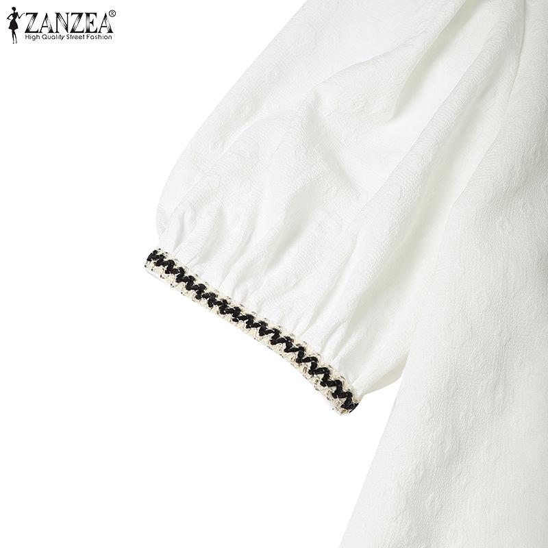ZANZEA Elegant Women Short Sleeve Stitching Hem Buttons Casual Cropped Blouse
