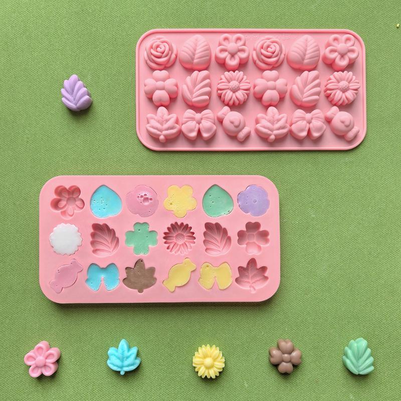 18 Cavity 3D Silicone Mold Bow Leaf Jelly Ice Pudding Soap Mold Fondant Chocolate Cake Decorations Baking Tool