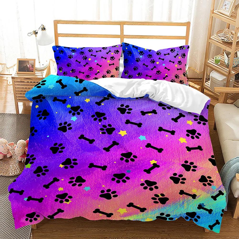 Boy/Girl Duvet Cover Set Home Textile Suit Gradient Cat Paw Print Bone Child Quilt Cover Bed Sets Animal Cat Comforter Cover New