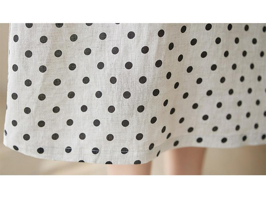 Summer 2026 Cotton Linen Polka Dot A-line Dress for Women