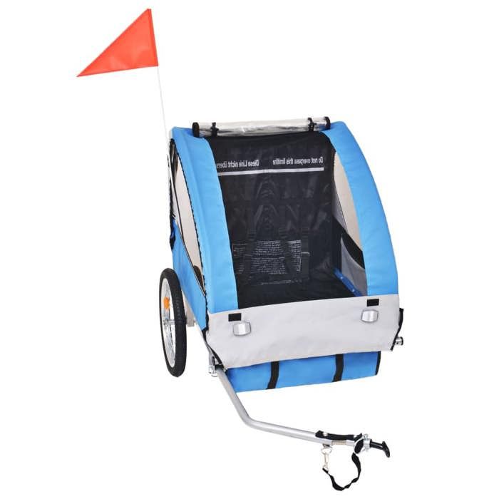 Remorque de vélo pour enfants - vidaXL - Gris et bleu - 30 kg - Harnais de sécurité 5 points - Acier robuste