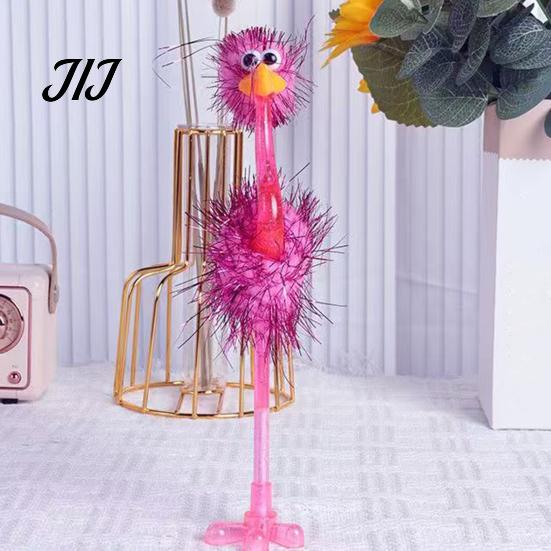 Cute Desk Decoration Pens Cartoon Ostrich Plastic Ballpoint Pens, Funny Freestanding Pen, 0.5mm Pen Tip, Plush Fluffy Ball Furry Writing for Students