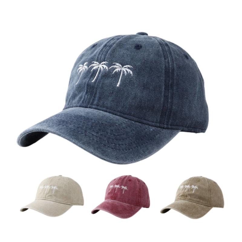 Unisex Washed Cotton Cap coconut palm Embroidery Vintage Baseball Cap Men Women Adjustable Casual Outdoor Streetwear Sports Hat