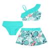 Kids Girls Tankini Set 3 Piece Floral Print Tank Vest Tops with Bikini Briefs and Skirts Summer Swimwear Swimsuits