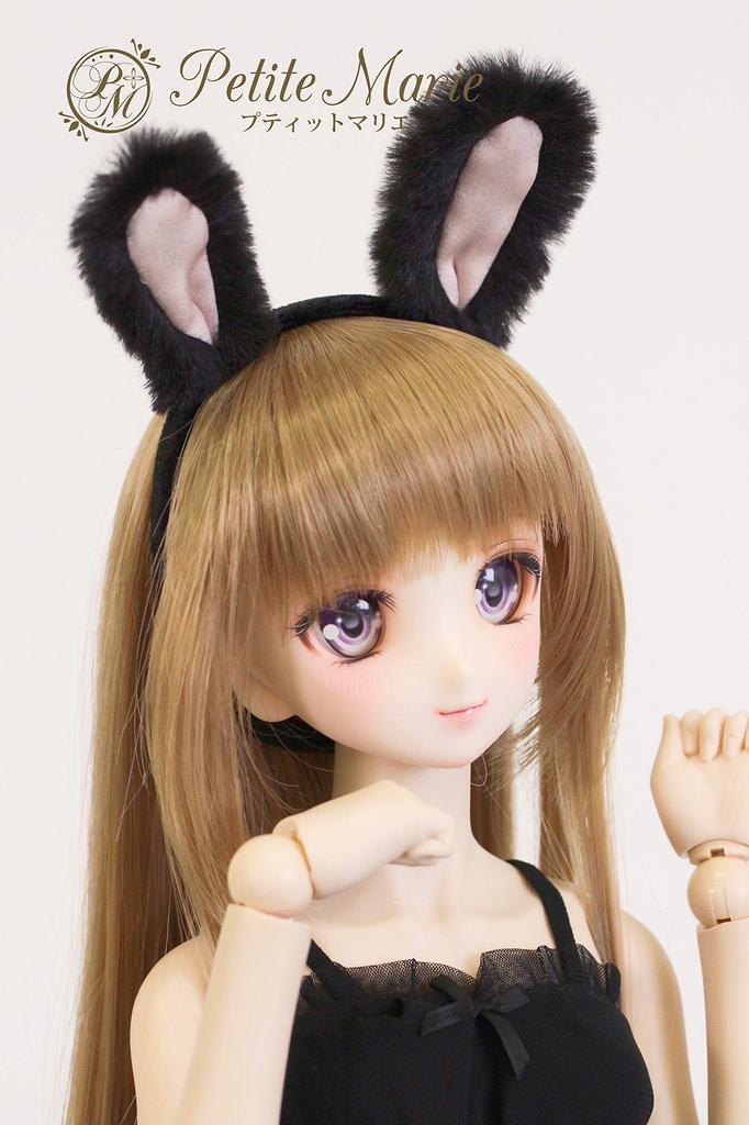[Petite Marie] 13 DD MDD Compatible (DDH-01~10 Compatible) Faux Fur Fluffy Bunny Ear Headband Black 9~10 Inch 60cm Doll 40cm Doll BJD Doll Clothes