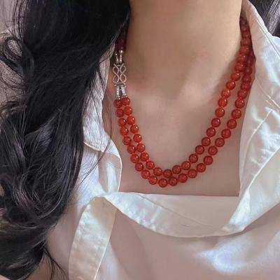 Retro Hochwertige Atmosphäre Abnehmbar Neujahr Rot Taubenblutrot Natürlicher Chalcedon Achat Halskette Haare
