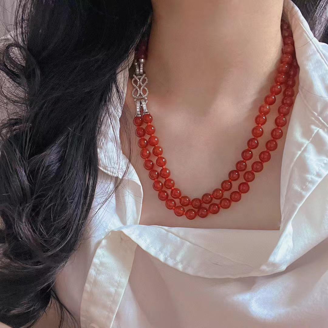 Retro High-Quality Atmosphere Removable New Year S Red Pigeon Blood Red Natural Chalcedony Agate Necklace Hair