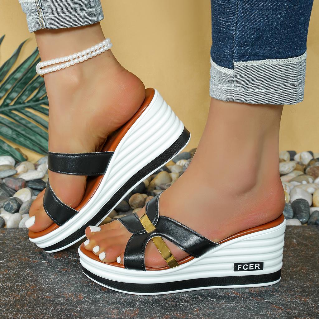 Women Wedge Slippers Korean Fashion New Fish Mouth Slippers Casual Large Size Women Shoes Lightweight Sandals Slides Women