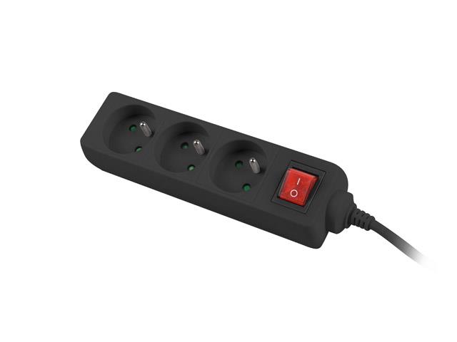 Lanberg Extension Strip 3m Black 3x 230V PL, with Switch, Cable Made of Solid Copper
