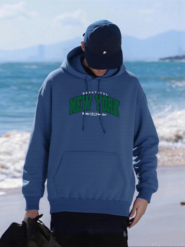 New York City Kunst Buchstaben Drucke Herren Hoodies Übergroßer Weicher Hoodie Tasche Fleece Streetwear Herbst Bequemer Herren Pullover