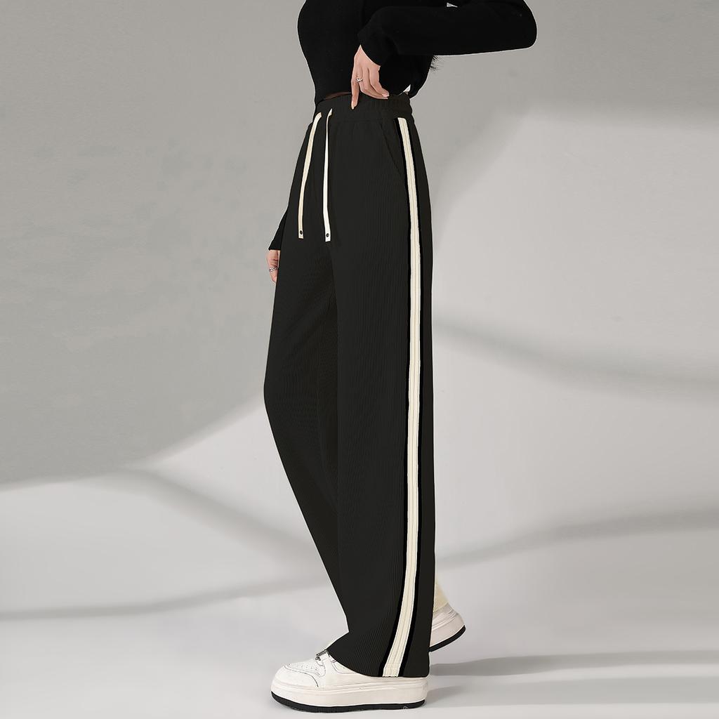 Spring and Autumn Fashion Straight Leg Casual Pants Drawstring Waist Pants High Waist Wide Leg Loose Pants