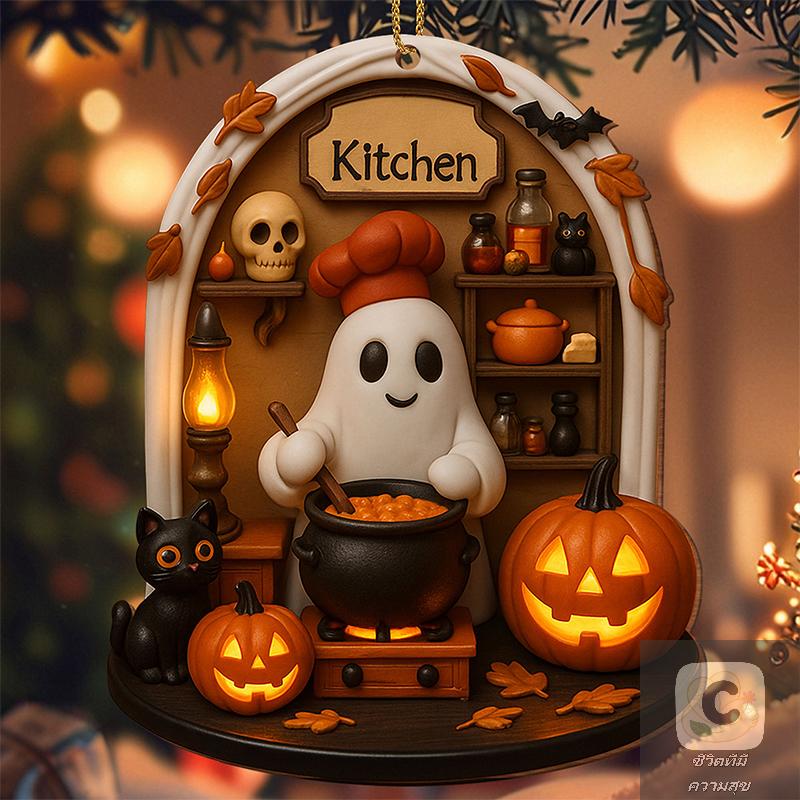 NEW 2026 HUA HUA Cute Reading Ghost Halloween Ghost Ornaments 2D Flat Acrylic Pendant Halloween Hanging Home Decor HUA HUA