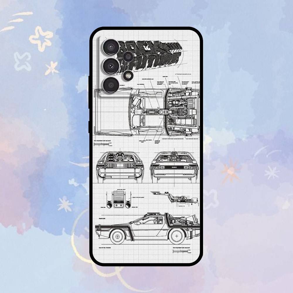 

AAA B-Back To The Future Delorean Schematic Phone Case For Samsung Galaxy A73,A72,A71,A70,A53,A52,A51,Others Soft Black Cover Samsung a40