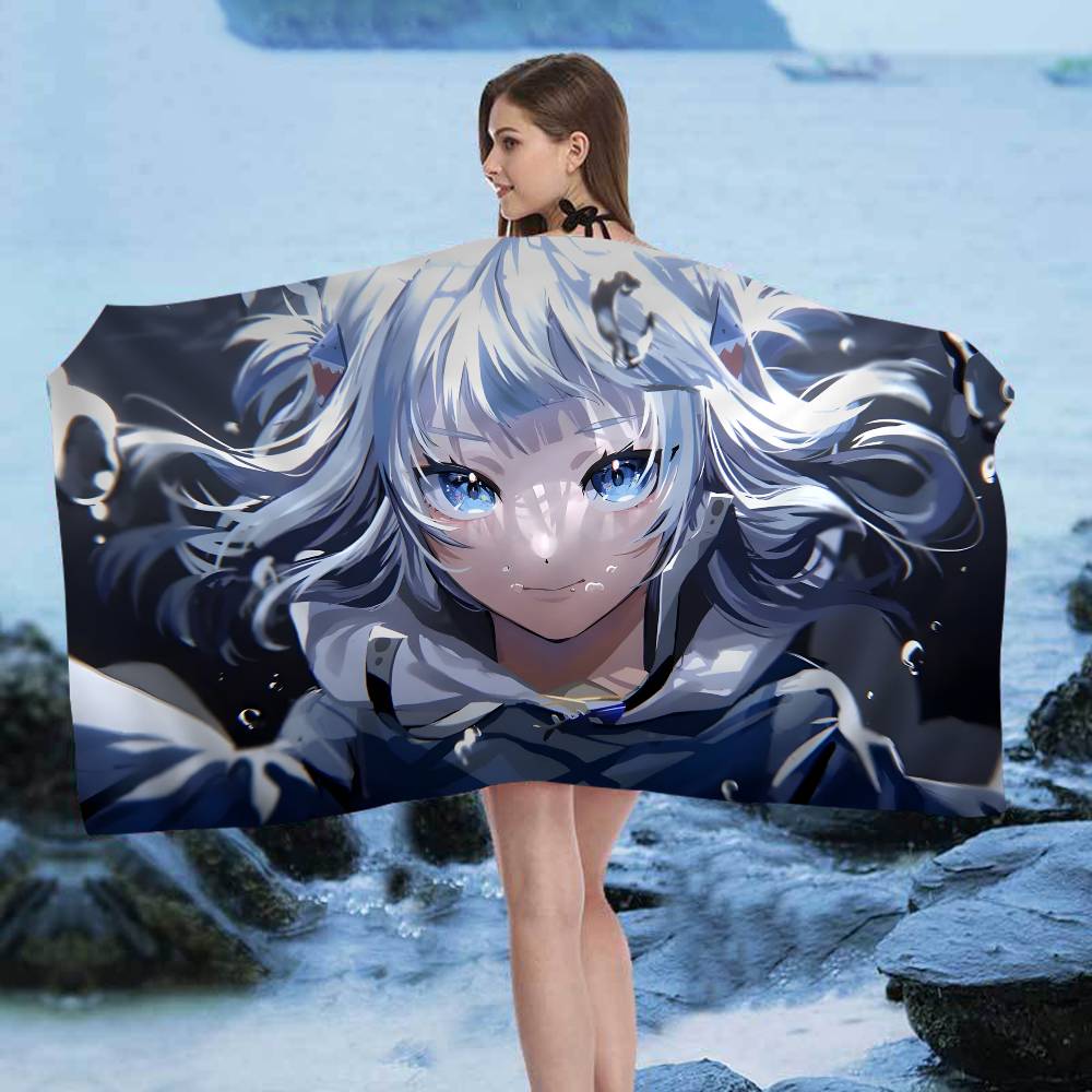 Cute Virtual G-Gawr Gura Microfiber Printed Beach Towel Mountain Climbing Yoga Beach Swimming Running Absorbent Soft Towel
