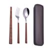 Stainless Steel Portable Tableware Wooden Chopsticks Spoon Fork Set Student Outdoor Picnic Convenience Box Three-piece Set