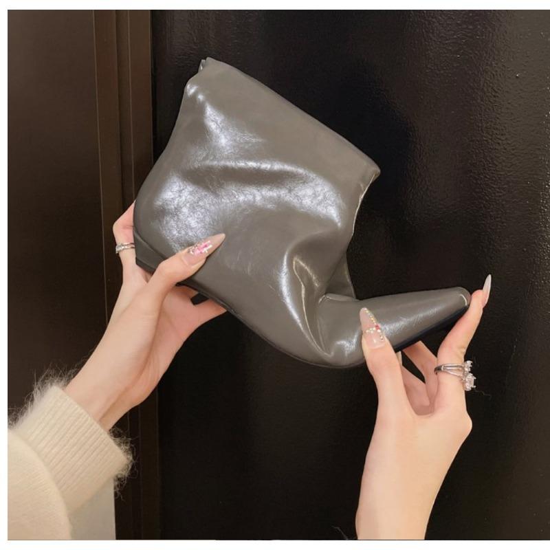 Fashion Designer Street Style Pointed End Women Mid-Calf Boots Fashion Slip On Internal Eevation Ladies Concise Long Botas De Mujer