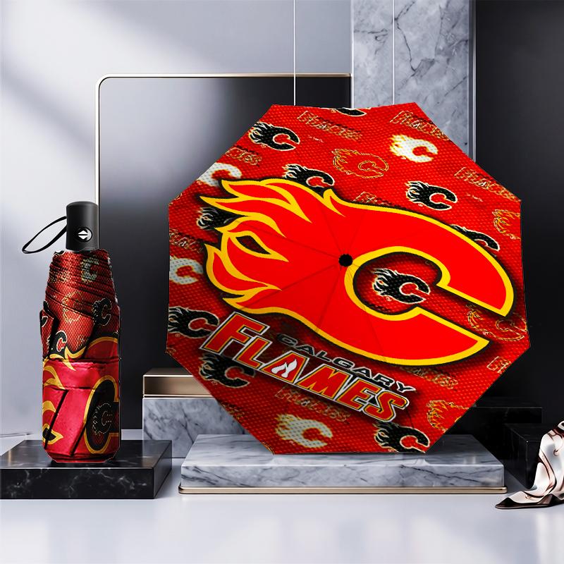 Flames Hockey Team Logo Umbrella Folding umbrella, automatic umbrella 8-Frame for Travel, camping Use Gift for Halloween Christmas