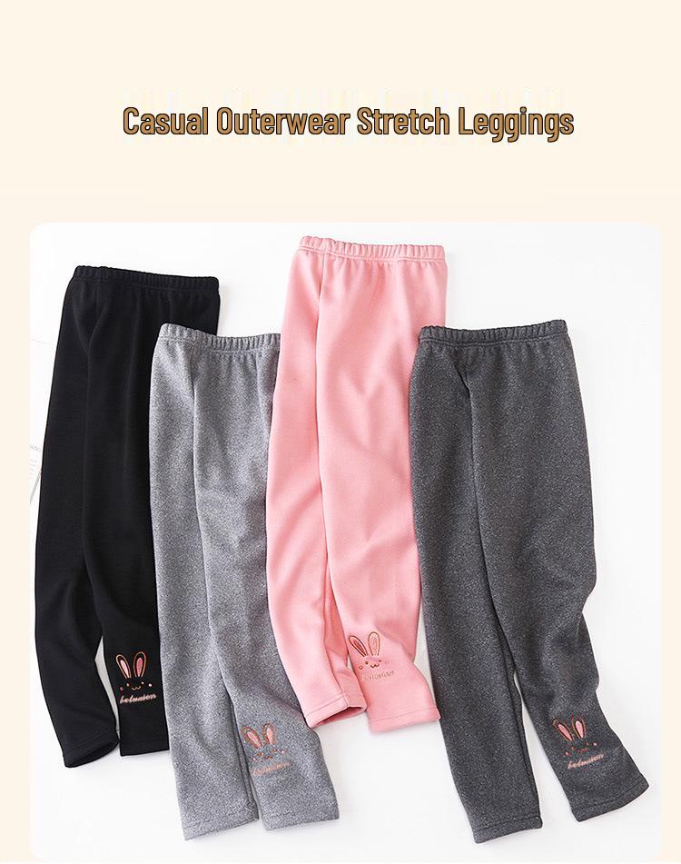 Girls' Fleece-Lined Cartoon Leggings: Warm, Slim Fit Pants for Babies, Small To Medium Size, Autumn/Winter Collection