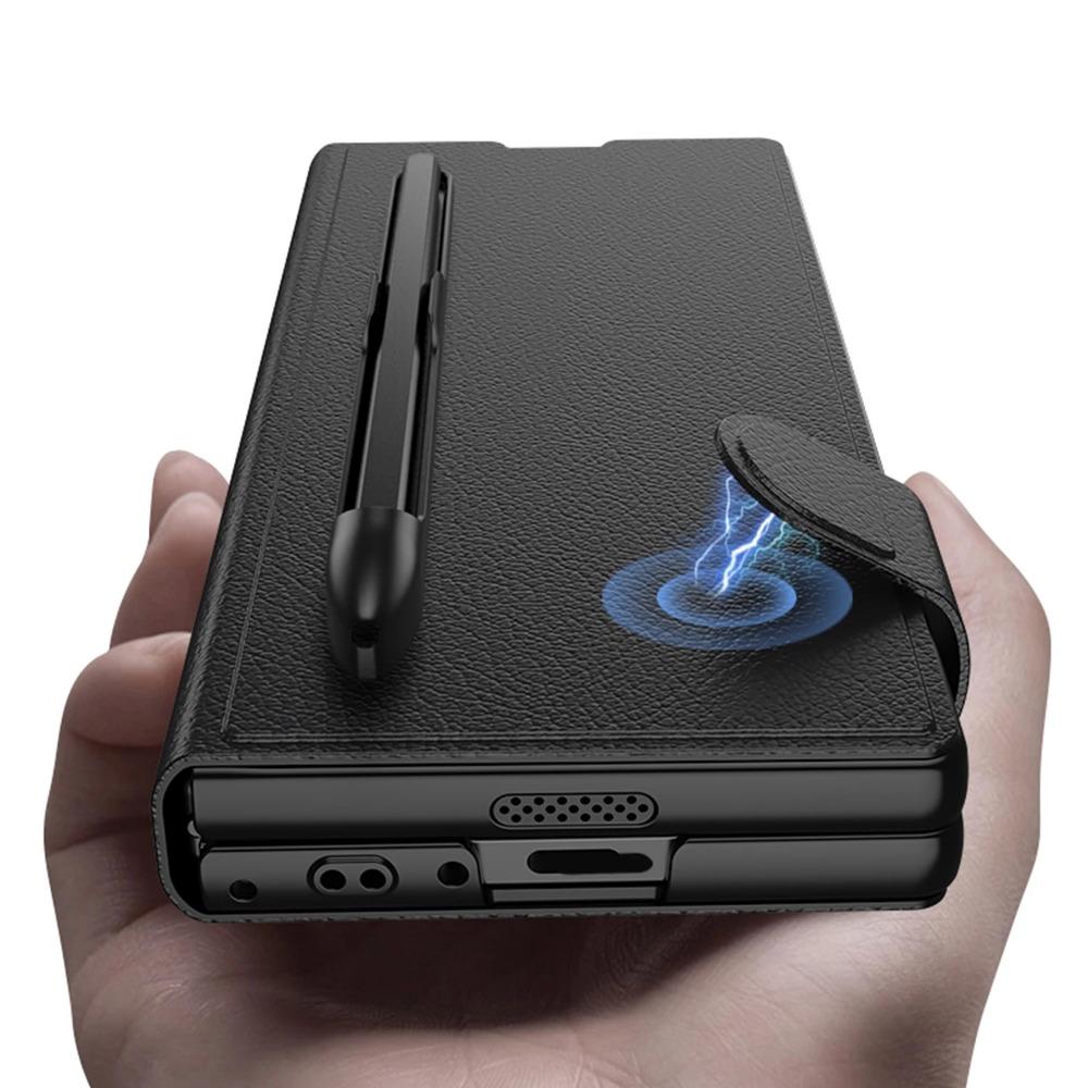 Luxusní PU kožený kryt na telefon pro Samsung Galaxy Z Fold 6 Case s funkcí podpory Screen Protector s dotykovým perem