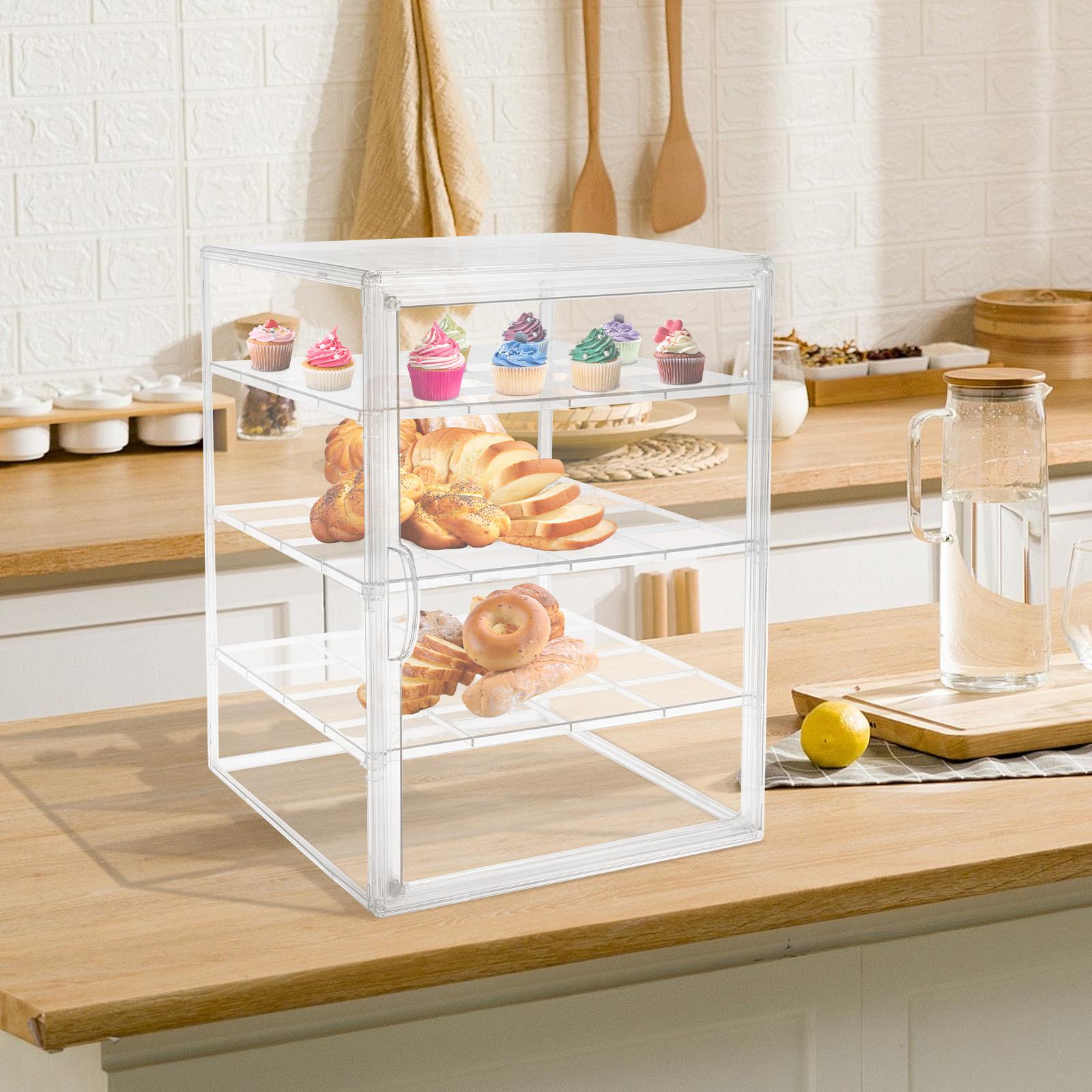 

4 Tier Bakery Cabinet Adjustable Detachable for Different Size of Baked Goods Highly Transparent Acrylic Bread Display Case 3-tier прозорий