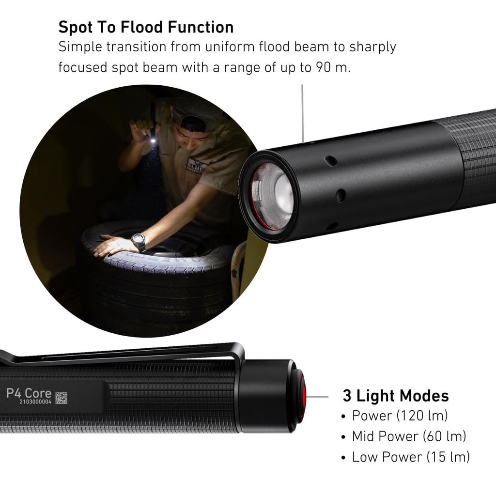 Ledlenser P4 Core LED Alkaline Battery 502598 Japanese Flashlight, Penlight, Compatible, [Official Product]