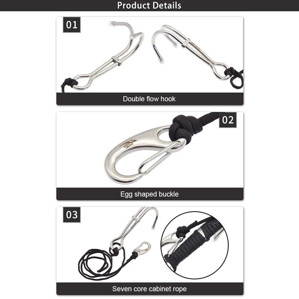 Double Head Diving Clips Hook Portable Stainless Steel Dive Underwater Hook Lightweight Wear-Resistant Outdoor Equipment