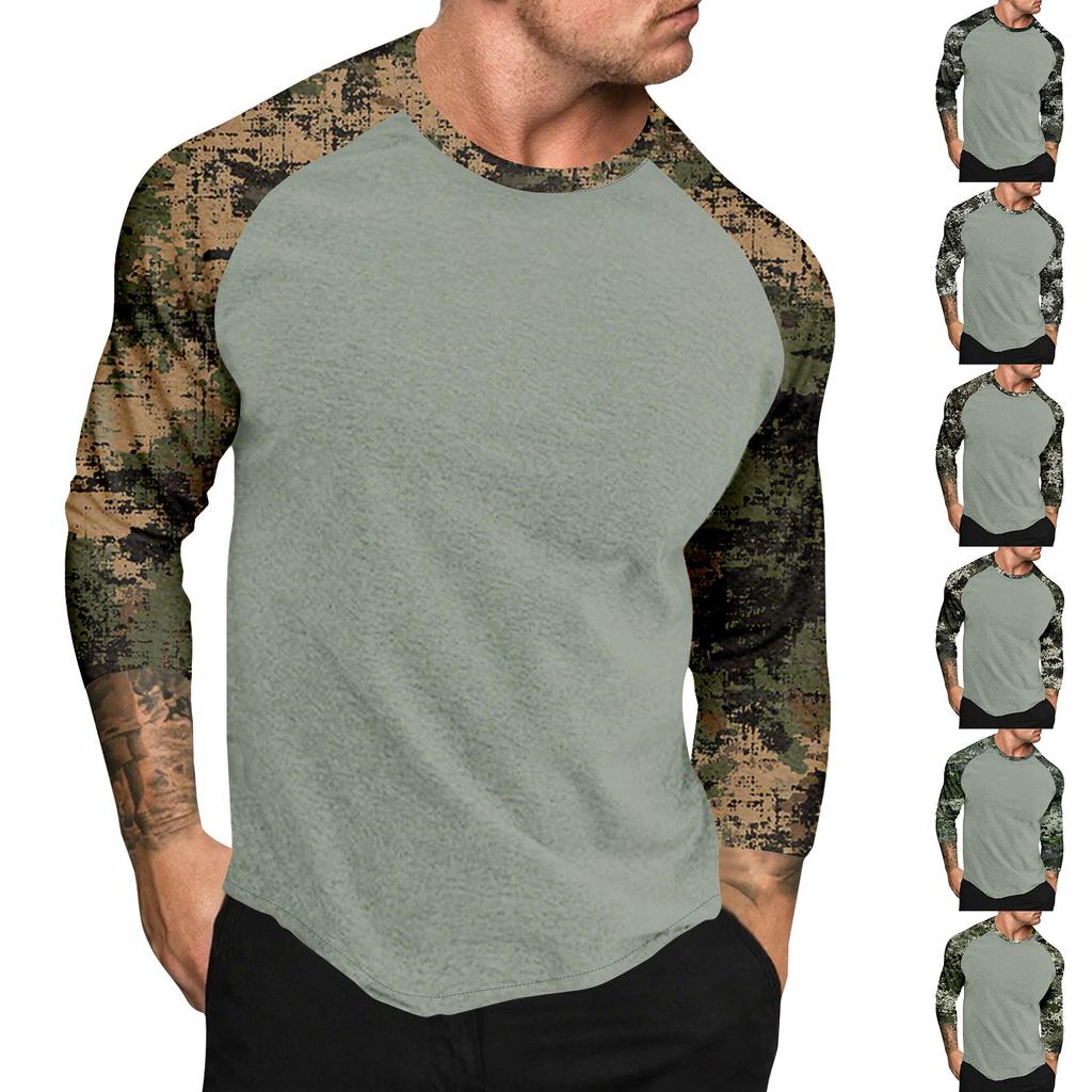 Camouflage Style Printed Raglan Sleeves Men's Short Sleeved Top