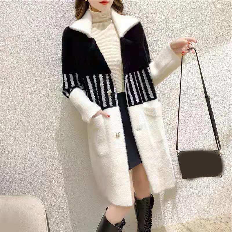 Women's Spring Autumn Winter Mink Velvet Coat, Thick Loose Sweater with A Medium-length Collar, Knitted