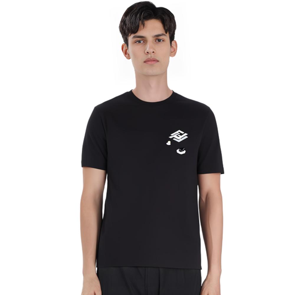 FENDI T-Shirts Men's Black Crew Neck Moderate Straight Fit FY0936AL38F0QA1