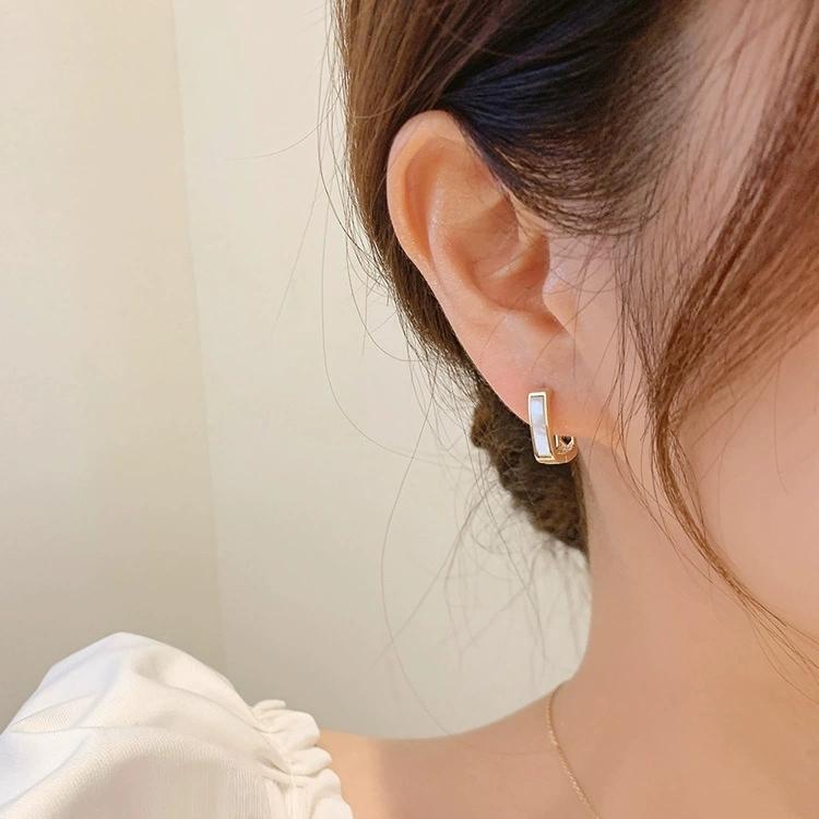 Fashion Delicate Geometric Bezel Set Hoop Earrings Silver Gold Plated Trendy Women's Jewelry for Anniversary Gift