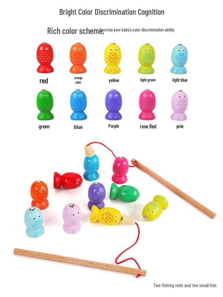 Magnetic Wooden Cat Fishing & Frog Game Toy for Kids