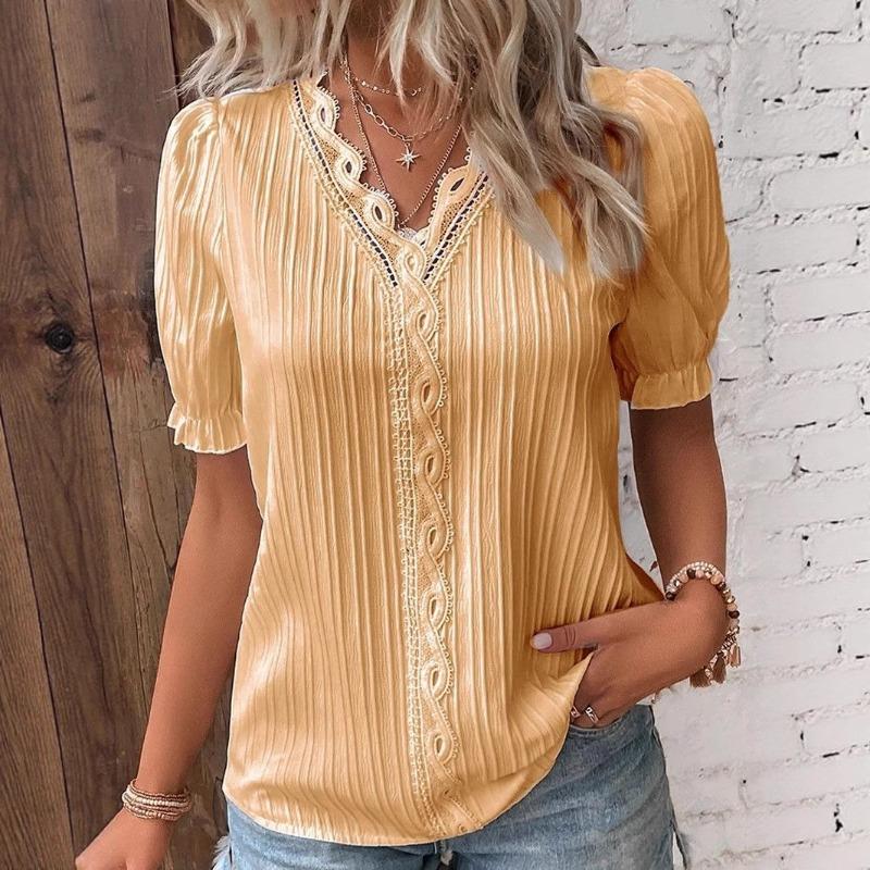 Summer New Holiday Fashion Hollow Casual Simple Versatile Short-sleeved Women s Shirt S