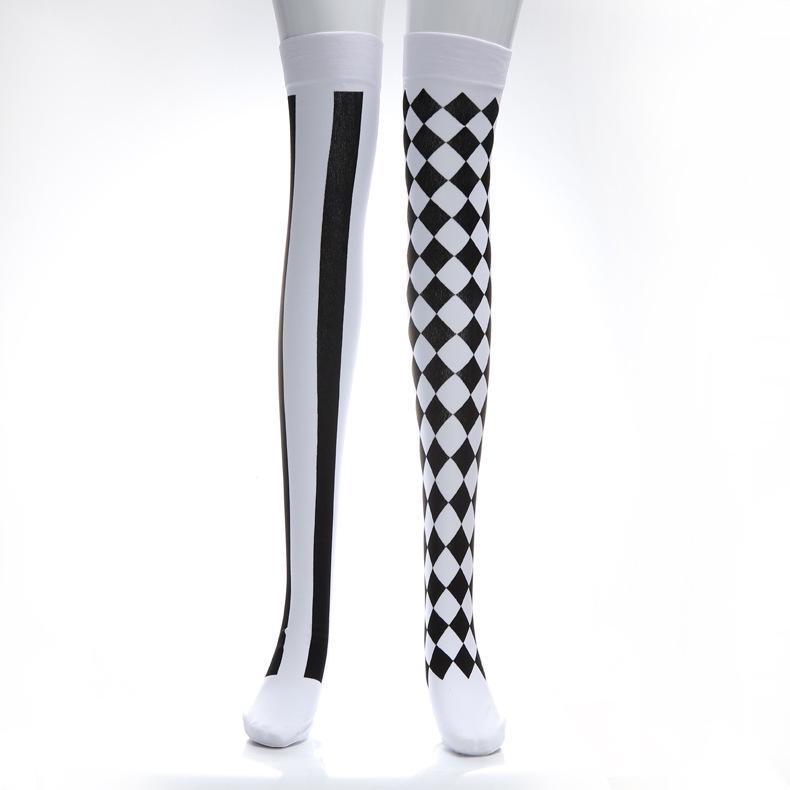 Christmas Party Thigh-High Clown Socks with Playing Card Design