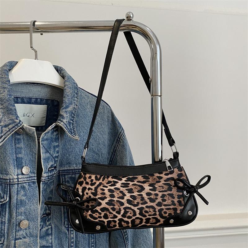 Bag Ladies Fashion 2 New Bow Leopard Print One Shoulder Portable Underarm Bag Fashion Popular Bag