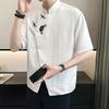 Summer Short Sleeve Shirts Stylish Floral Embroidery Men's Clothing All-match Chinese Style Stand Collar Vintage Button Shirts