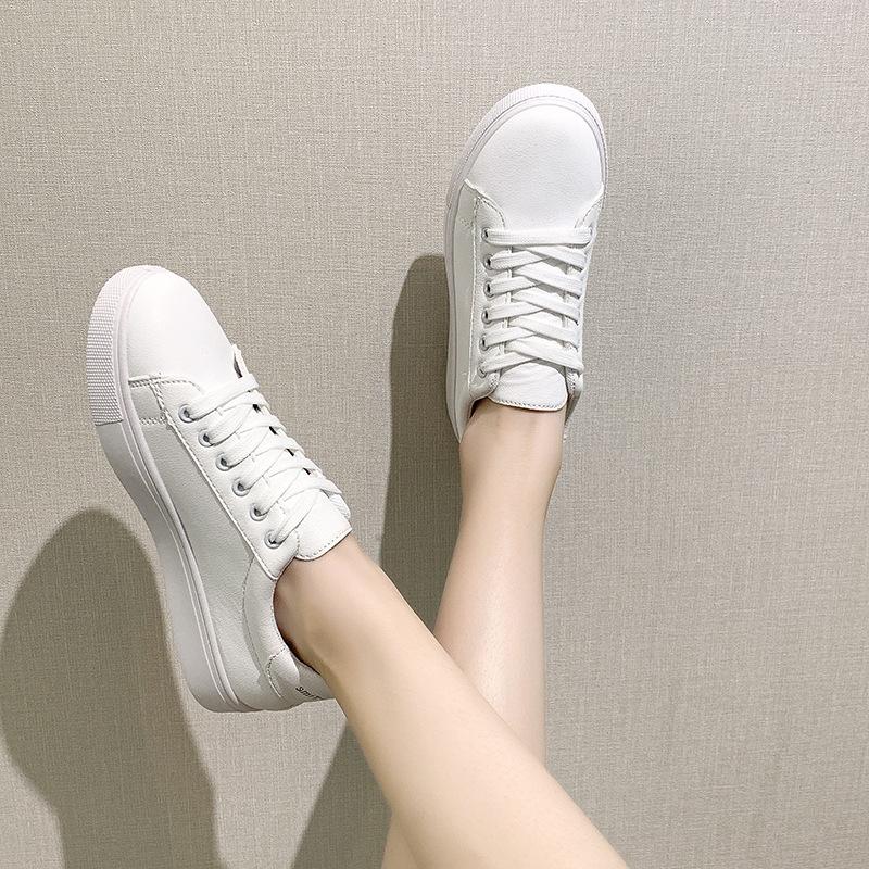 White shoes new versatile lace-up spring and autumn leisure sports flat bottom fashion solid color white shoes