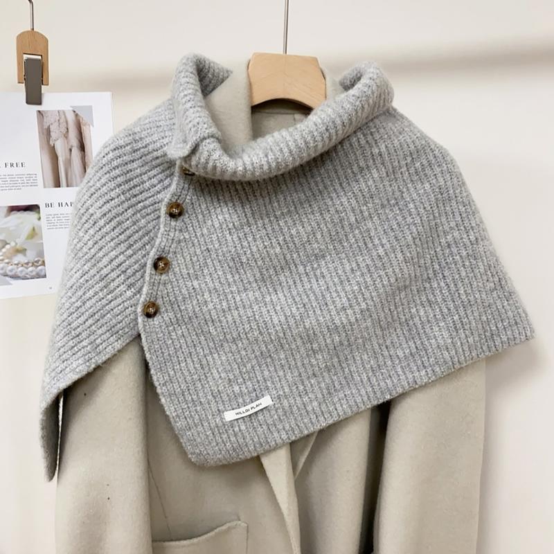 Winter Pullover Split Shawl Sweater for Women Knit Solid Color Turtleneck Scarf Casual Wear Cape Windproof Shoulder Wrap