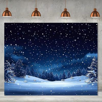 2D Frozen Snow Hill Evergreen Pine Backdrop Night Winter Holiday Xmas Photo Booth Banner