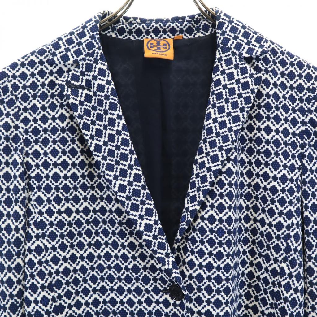 Tory Burch Langärmliger taillierter Blazer S Weiß x blau Damen Gebraucht