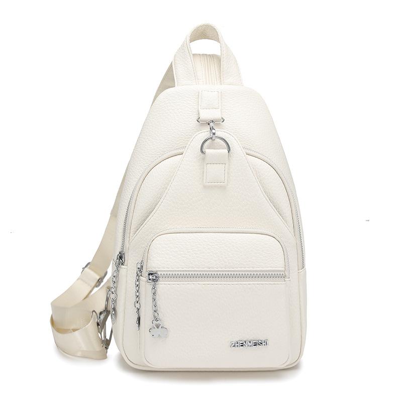 PU Brusttasche Damen Vintage Rucksack Große Kapazität Umhängetasche Leichte Crossbody-Tasche beige