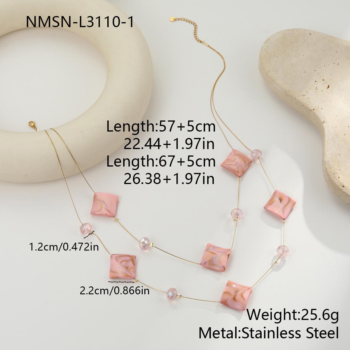 GEMCHIC Women s Geometric Resin Layered Necklace with Beads Gold Plated Statement Jewelry